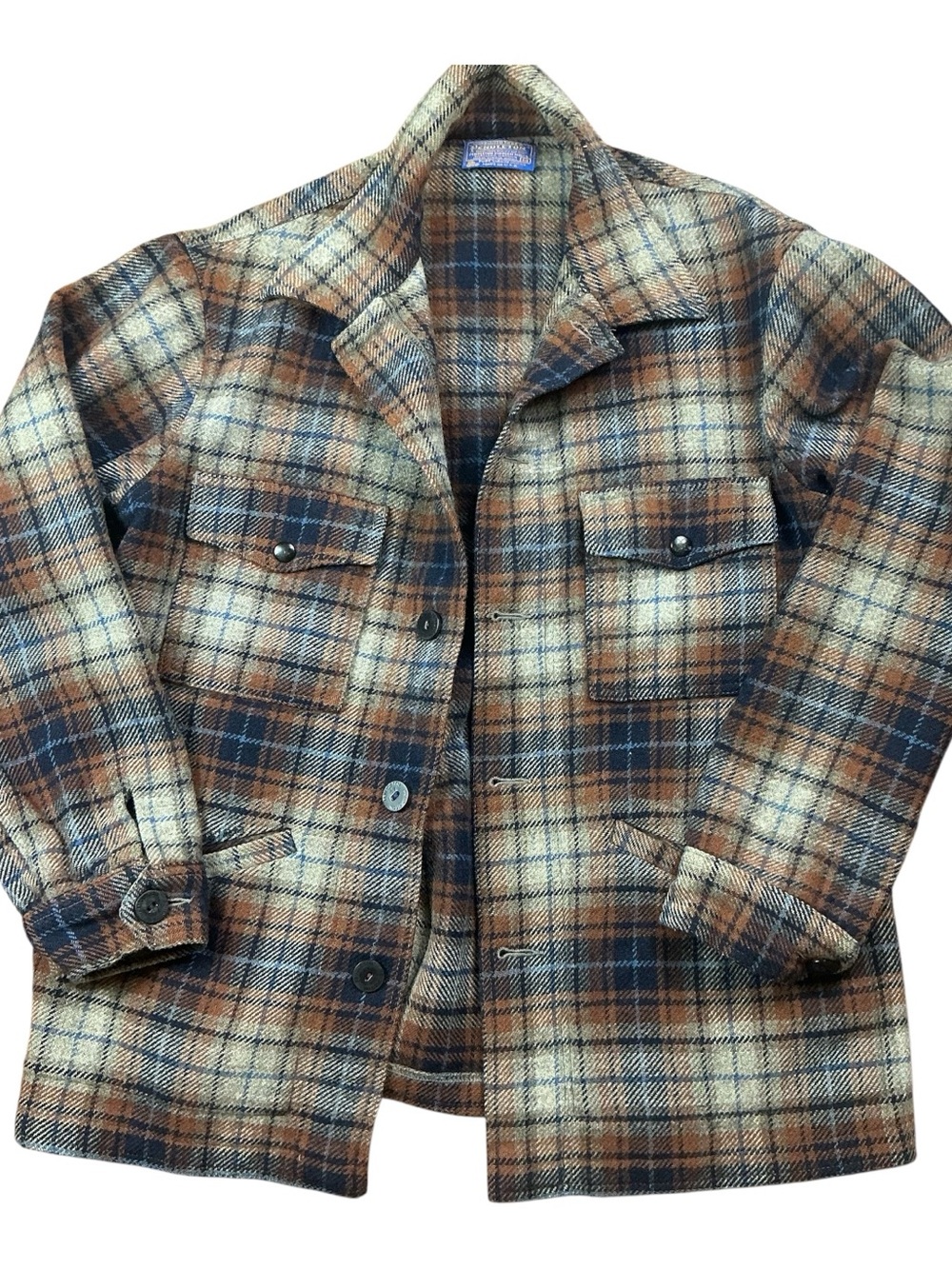 Vintage Pendleton 70s 100% wool plaid button front jacket USA made size medium